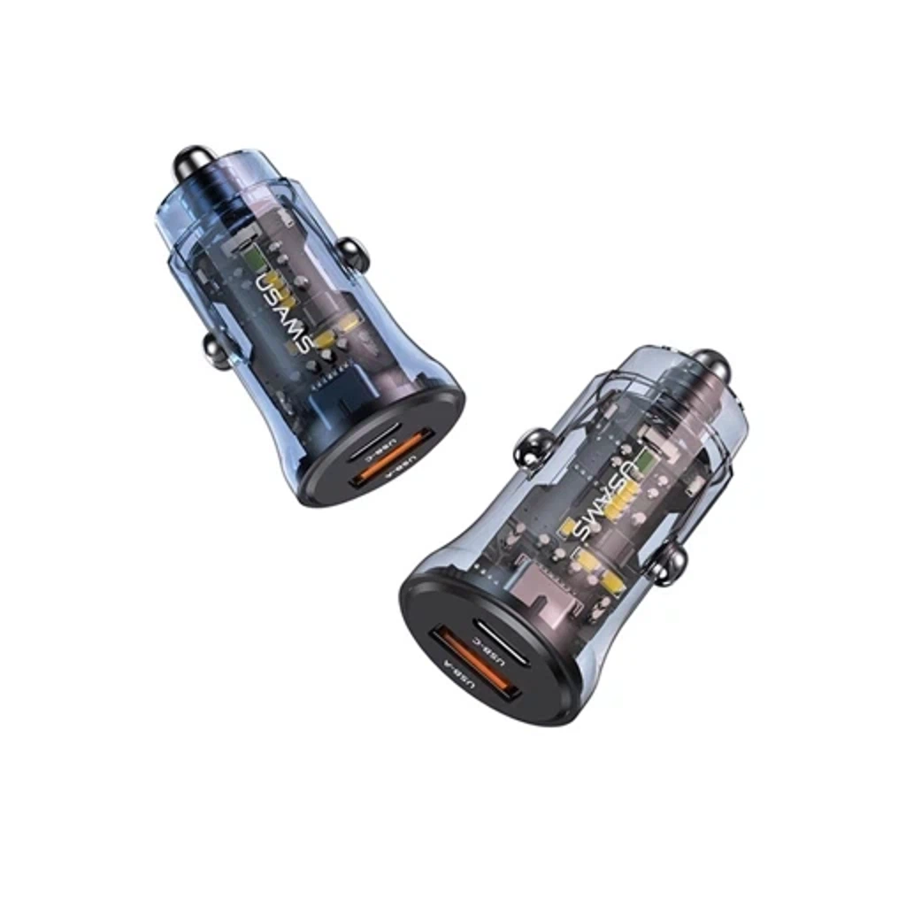Автомобильное зарядное устройство USAMS Car Charger C32 30W Transparent USB + Tyoe-C Mini Transparent Black (CC164CC01)